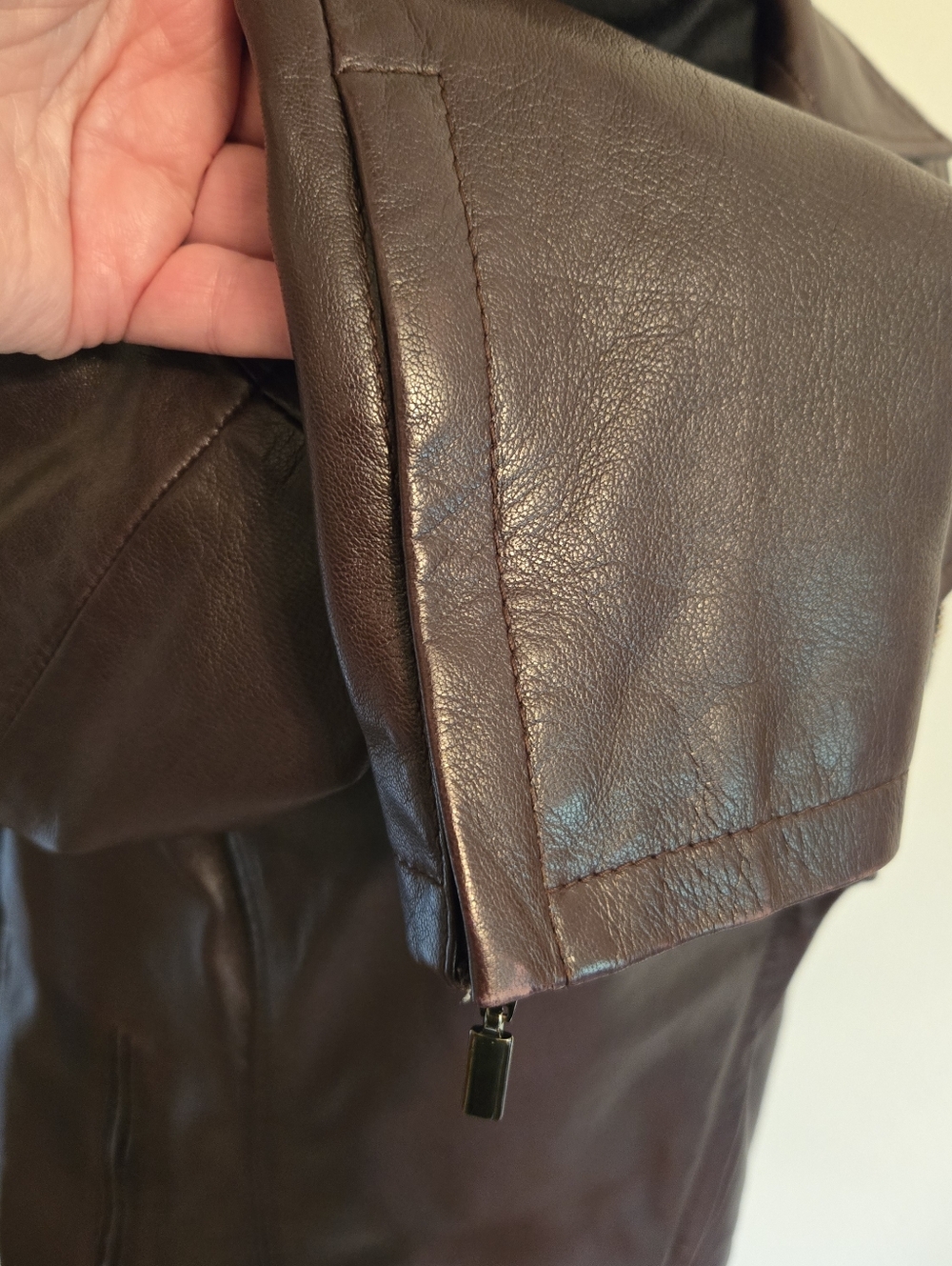 Weekend Max Mara Womens Brown Leather Lambskin Moto Jacket Size 10 - Picture 7 of 13